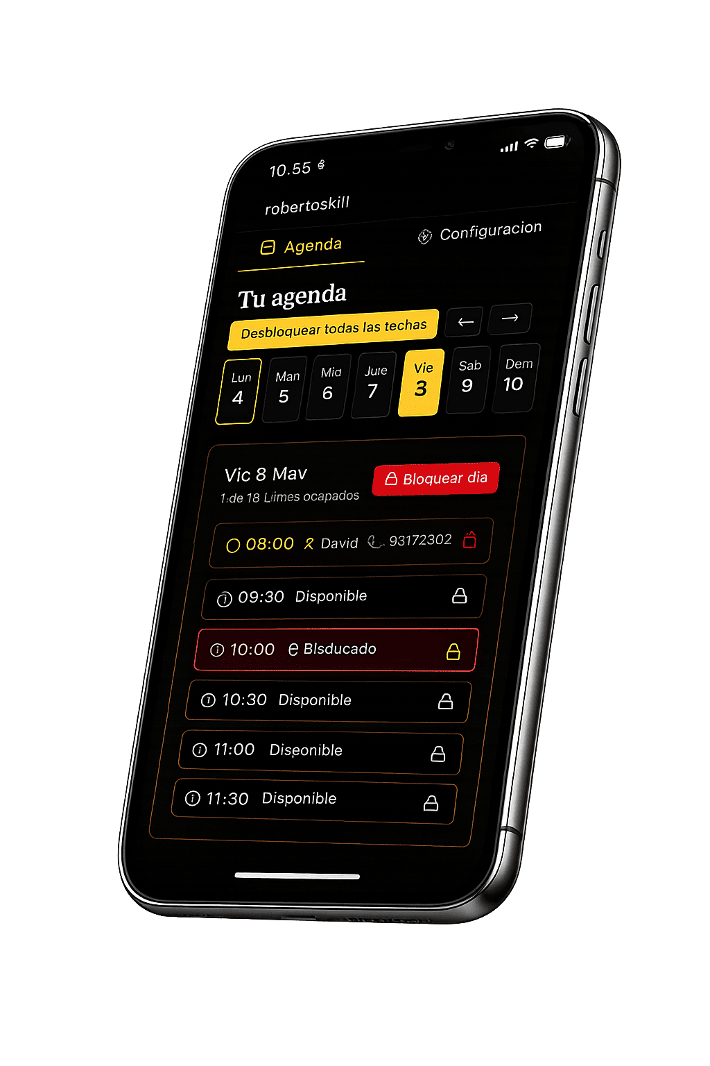 TuBarber app en iPhone